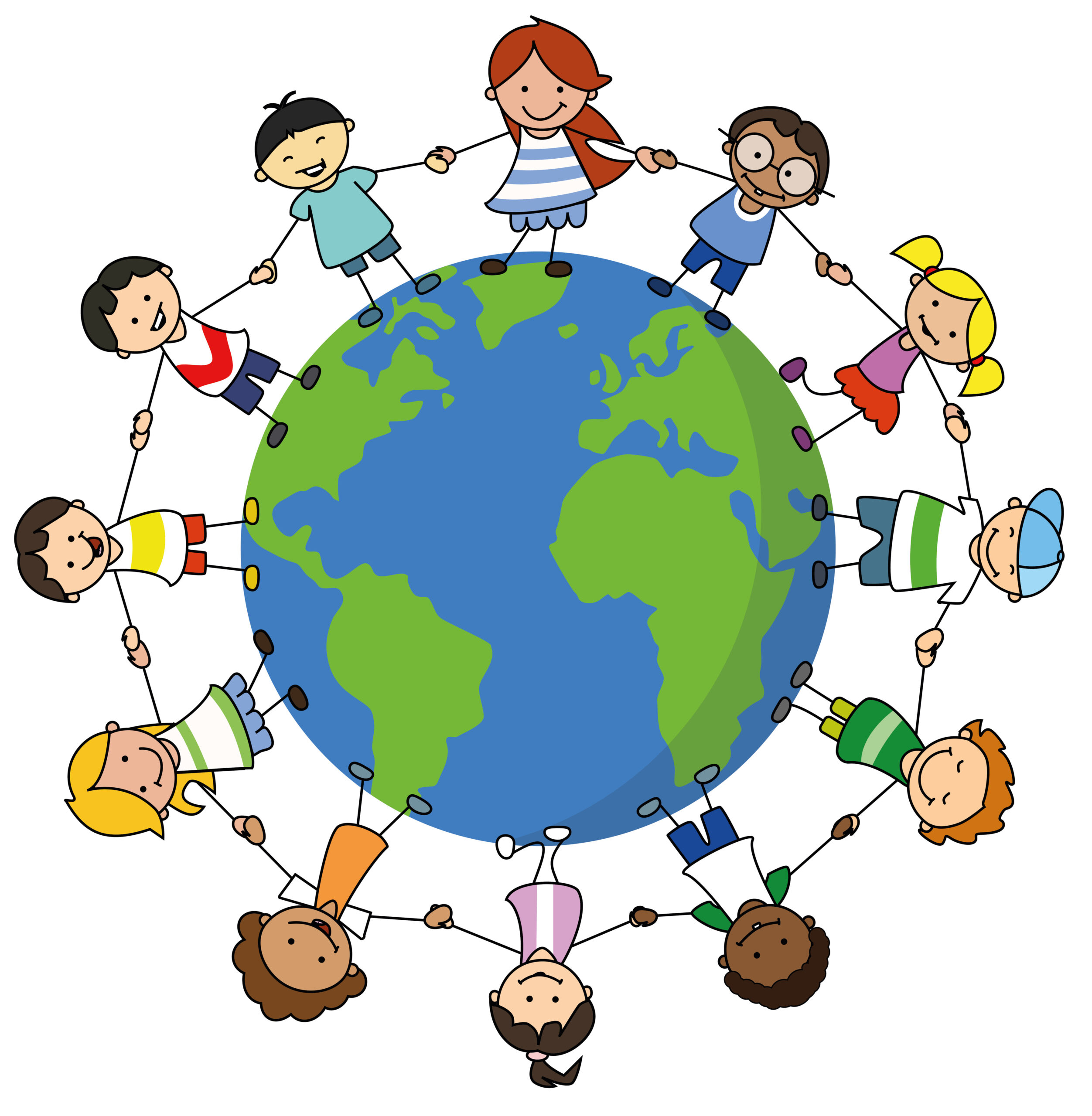 Des enfants se tiennent la main autour du globe