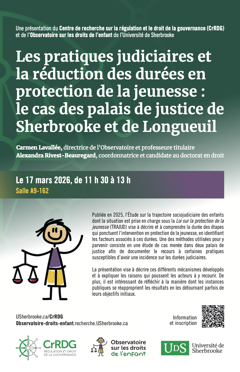 Affiche présentant la conférence de l'Observatoire sur les droits de l'enfant et du CrRDG le 17 mars 2026