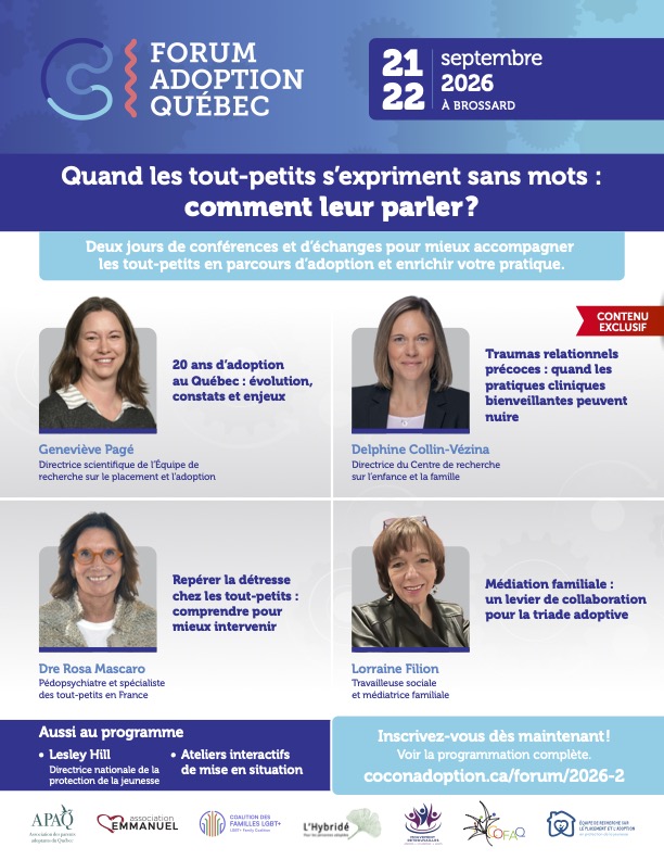 Affiche promotionnelle du Forum Adoption Québec 2026